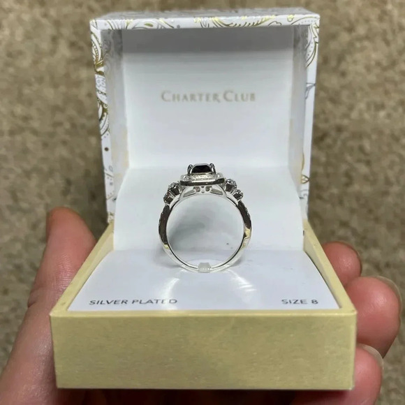 Charter Club Silver-Tone Pave & Purple Square Crystal Halo Ring 5,8,9 sizes NWT - Picture 5 of 6